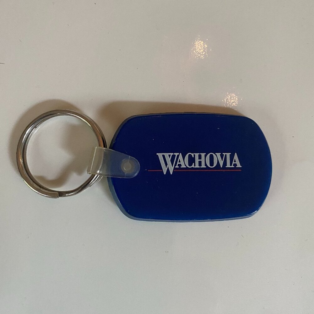 Wachovia Bank vintage blue rubber key ring fob  promotional keychain